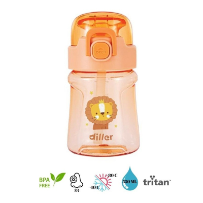 Diller Tritan Pipetli Çocuk Matara Turuncu 550 ml - DILLER