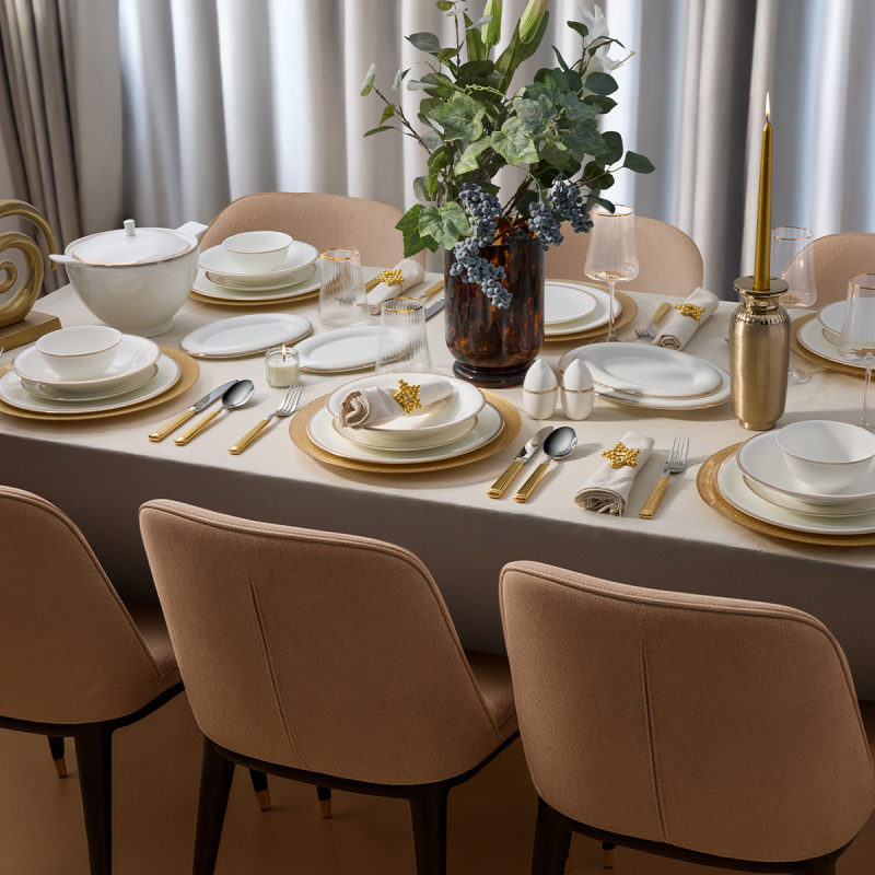 Evaliza Buckhingam Gold 60 Parça 12 Kişilik Yemek Takımı - 1