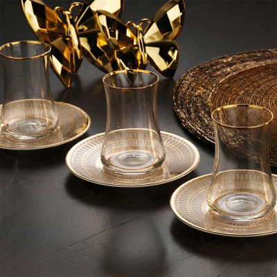 Evaliza Crown Altın 6 Kişilik 12 Parça Çay Seti 150 cc - 1