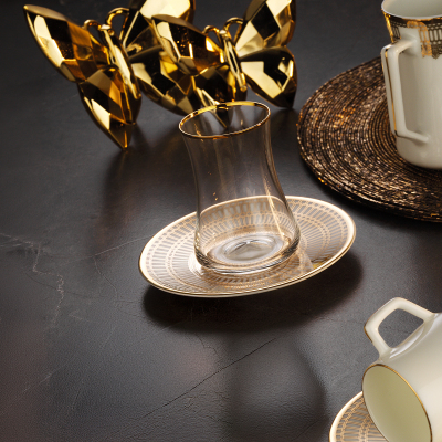 Evaliza Crown Altın 6 Kişilik 12 Parça Çay Seti 150 cc - 2