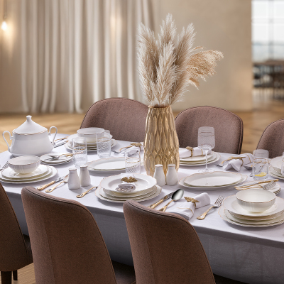 Evaliza Destiny Gold 85 Parça 12 Kişilik Yemek Takımı - EVALIZA