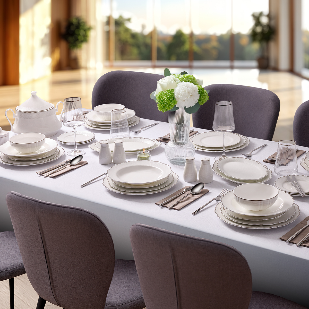 Evaliza Paisley Platin 60 Parça 12 Kişilik Yemek Takımı | Gallery