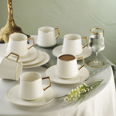 Evaliza Hanedan Gold Double Kahve Fincan Takımı 6 Kişilik 12 Parça 130 ml - EVALIZA