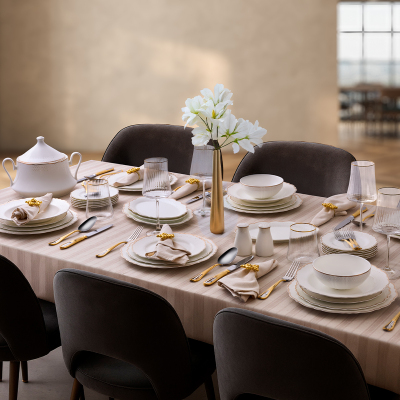 Evaliza Moon Gold 85 Parça 12 Kişilik Yemek Takımı - EVALIZA