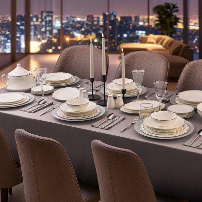 Evaliza Moon Platin 85 Parça 12 Kişilik Yemek Takımı - EVALIZA