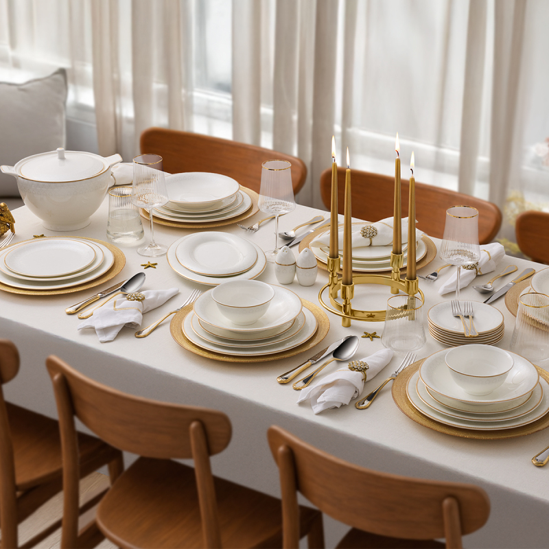 Evaliza Serenity Gold 85 Parça 12 Kişilik Yemek Takımı - 1