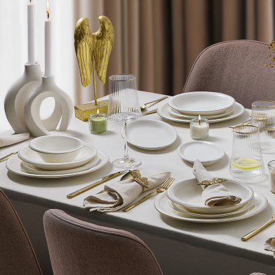 Evaliza Stripe Gold 30 Parça 6 Kişilik Yemek Takımı - EVALIZA