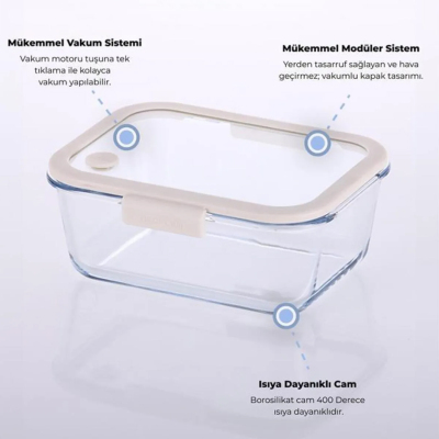 Neoflam Fika Glace Bej Vakumlu 2 Parça Saklama Kabı 1200 ML - 5