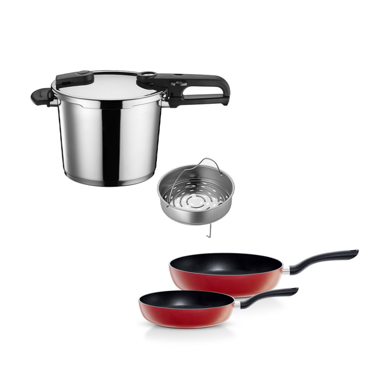 Fissler Vitaquick Edition 6 Litre Düdüklü Tencere + Kırmızı Cenit Tava Set - 1