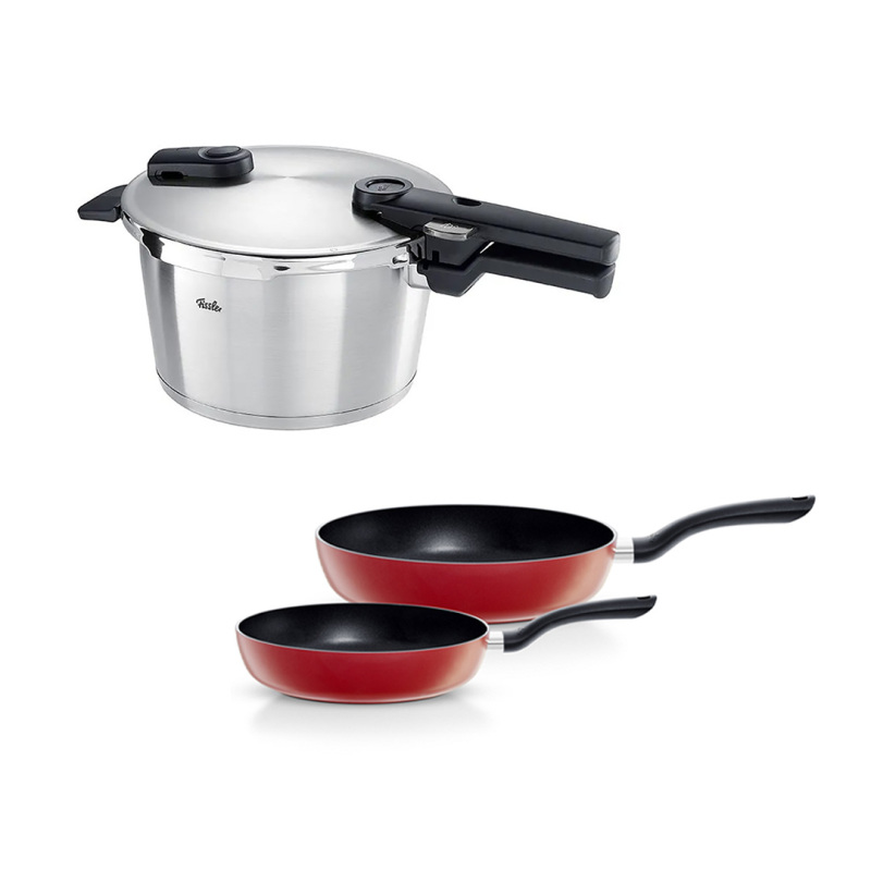 Fissler Vitaquick Premium 4,5 Litre Düdüklü Tencere + Kırmızı Cenit Tava Set - 1