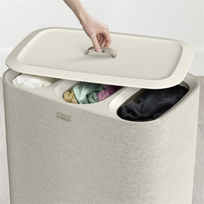 Joseph Joseph Tota Trio 90 Litre 3 Bölmeli Çamaşır Ayırma Sepeti Ekru - 4
