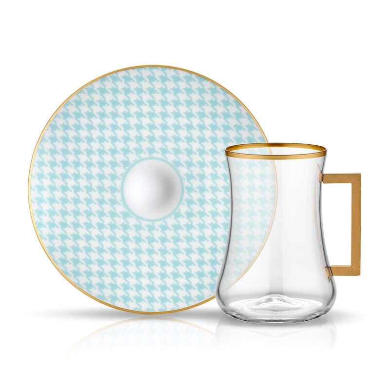 Koleksiyon Dervish Kulplu Çay Seti 6'lı Ekose Turkuaz - 1
