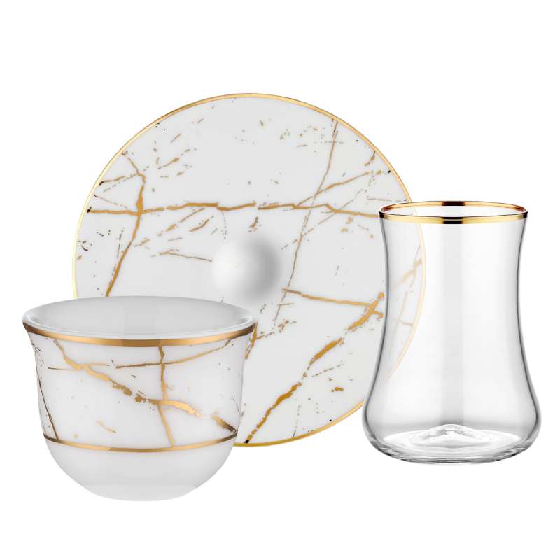 Koleksiyon Dervish Mermer 12 Parça Çay Seti + Gawa 6 Parça Kahve Seti - 1