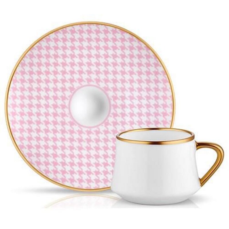 Koleksiyon Sufi Türk Kahvesi Seti 6'lı Ekose Pembe - 1