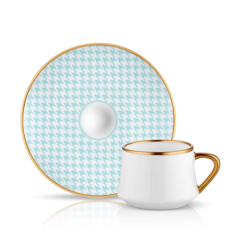 Koleksiyon Sufi Türk Kahvesi Seti 6'lı Ekose Turkuaz - 1