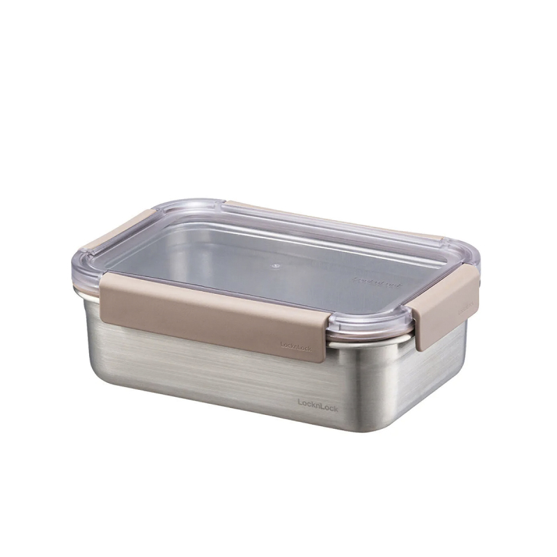 LocknLock Paslanmaz Çelik Fırın & Saklama Kabı Dörtgen Kilitli 1000 ml Kahverengi - 1