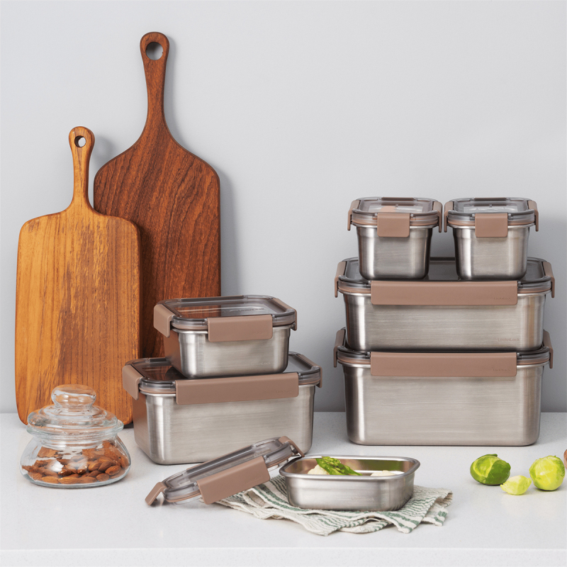 LocknLock Paslanmaz Çelik Fırın & Saklama Kabı Kare Kilitli 1.3 Litre Kahverengi - 4