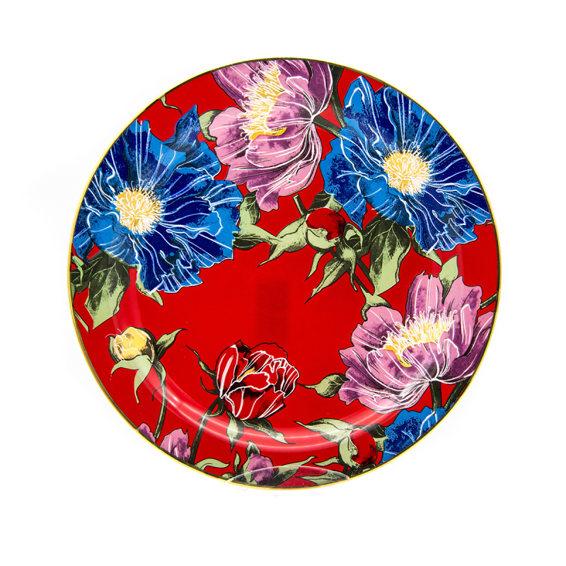 Marianna Flower Kırmızı Cam Servis Tabağı 3'lü - 1