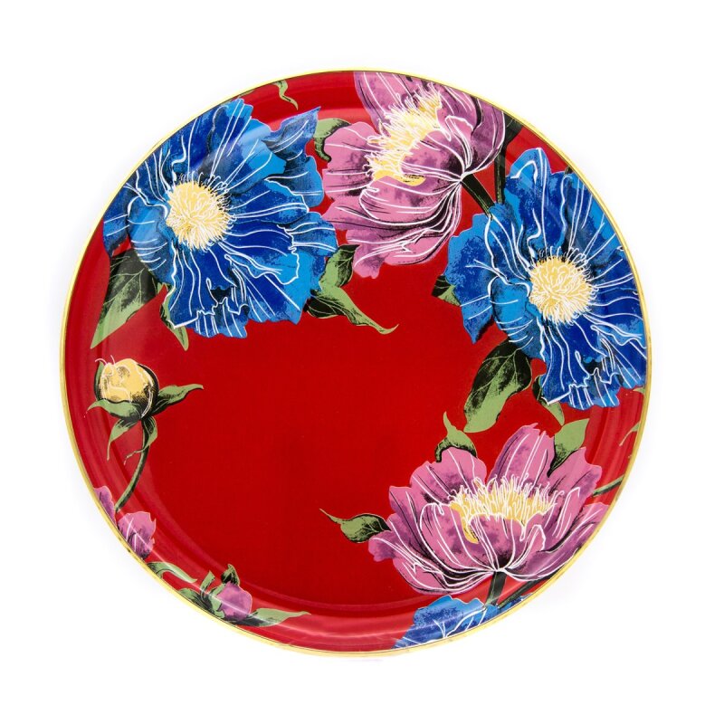 Marianna Flower Kırmızı Cam Tepsi - 1