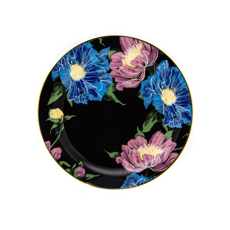 Marianna Flower Siyah Cam Pasta Tabağı 6'lı - 1