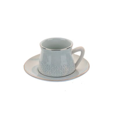 Marianna Kabartmalı Açık Mavi 6 Lıtürk Kahvesi Fincanı Takımı - MARIANNA
