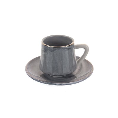Marianna Kabartmasız Gri 6 Lı Türk Kahvesi Fincanı Takımı - MARIANNA