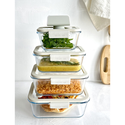 Neoflam Fika Glace Vakumlu Cam Saklama Kabı Bej 5 Parça Set - NEOFLAM