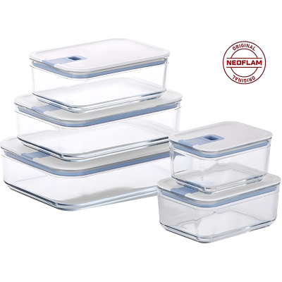 Neoflam Perfect Seal 5 Parça Dikdörtgen Cam Saklama Kabı Seti Bej - NEOFLAM