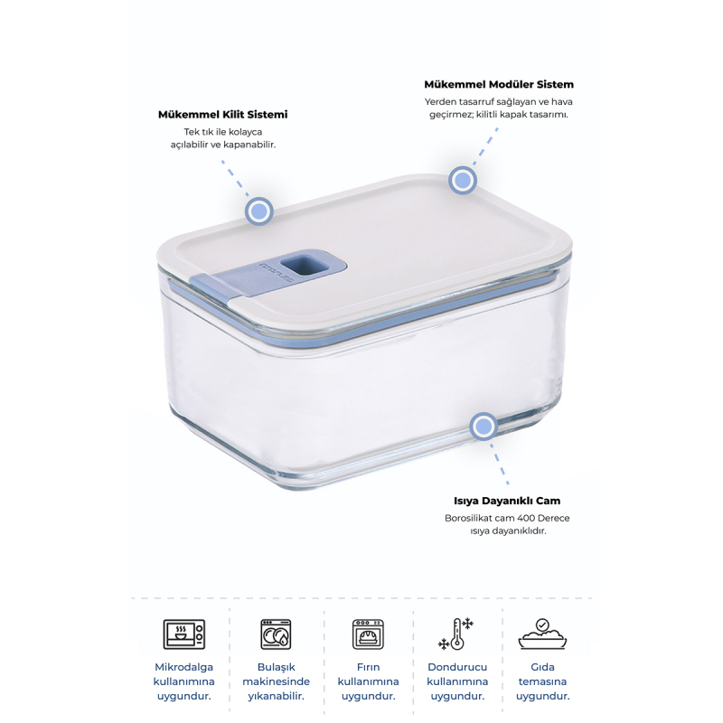 Neoflam Perfect Seal Derin Cam Saklama Kabı 1100 ml - 1