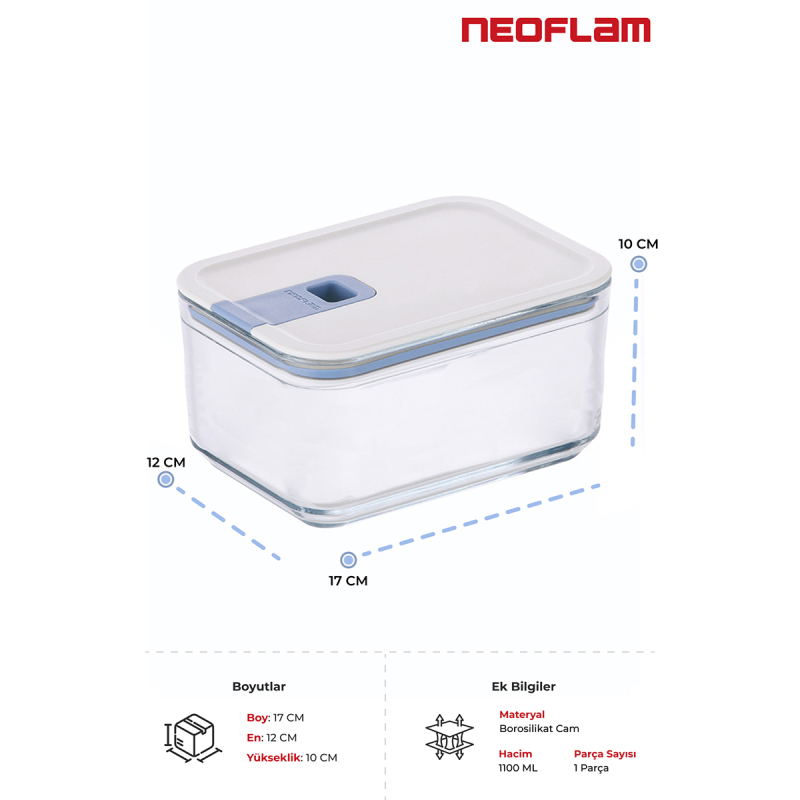 Neoflam Perfect Seal Derin Cam Saklama Kabı 1100 ml - 3