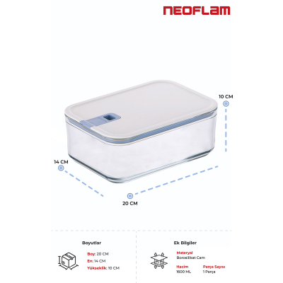 Neoflam Perfect Seal Derin Cam Saklama Kabı 1600 ml - 3