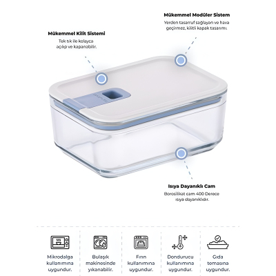 Neoflam Perfect Seal Dikdörtgen Cam Saklama Kabı Bej 750ML - 2