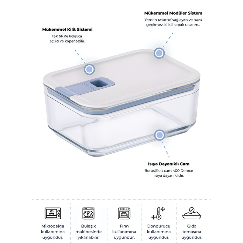 Neoflam Perfect Seal Dikdörtgen Cam Saklama Kabı Bej 750ML - 2