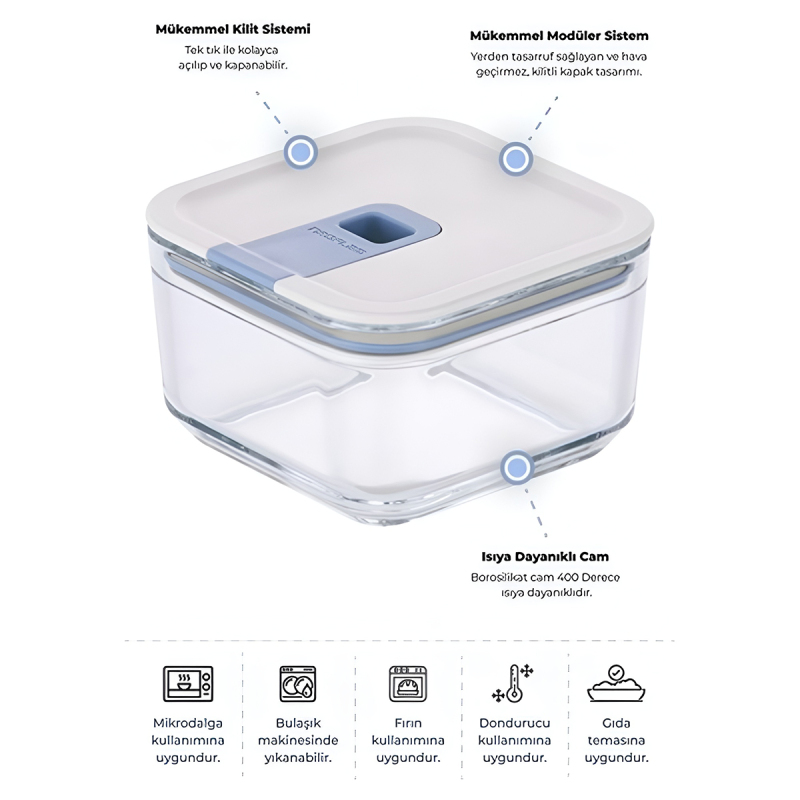 Neoflam Perfect Seal Kare Cam Saklama Kabı Bej 500 ml - 2