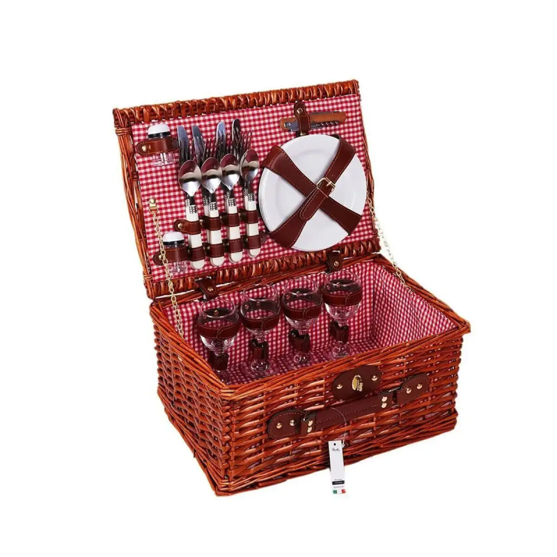 Perotti Cestino Italy 4 Kişilik Kırmızı Astarlı Piknik Sepeti - 6