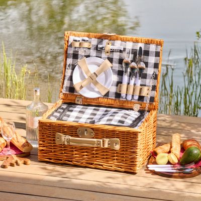 Perotti Cestino Italy Siyah Ekose Astarlı 4 Kişilik Piknik Sepeti - PEROTTI
