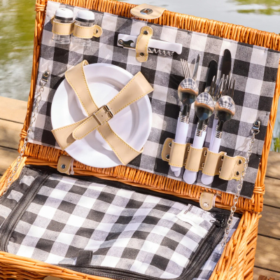 Perotti Cestino Italy Siyah Ekose Astarlı 4 Kişilik Piknik Sepeti - 2