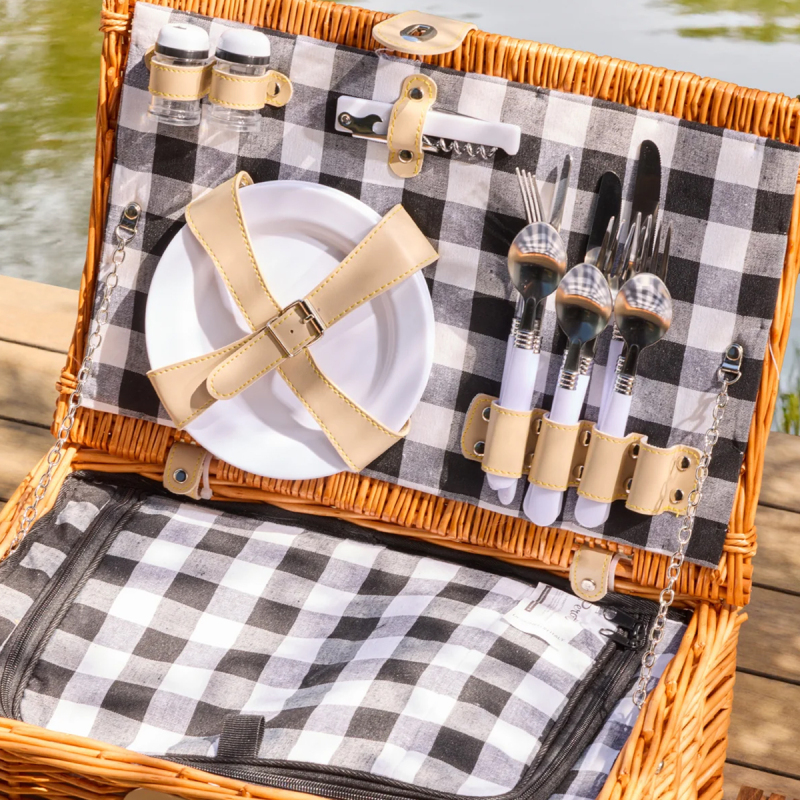 Perotti Cestino Italy Siyah Ekose Astarlı 4 Kişilik Piknik Sepeti - 2