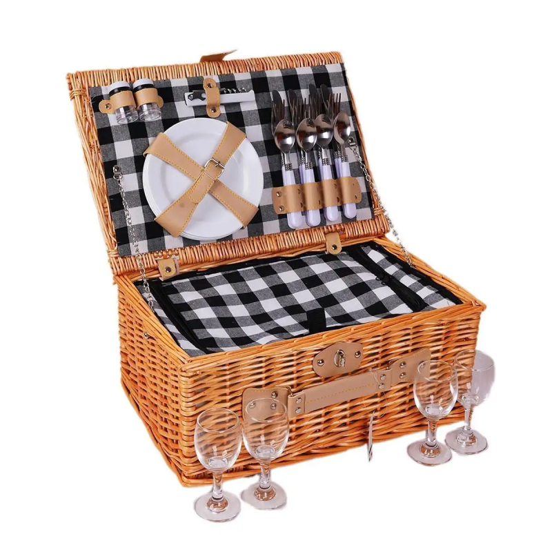 Perotti Cestino Italy Siyah Ekose Astarlı 4 Kişilik Piknik Sepeti - 6