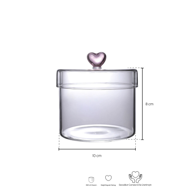 Perotti Hearts Borosilikat Cam Kavanoz 450 ml 10x8 cm - 2