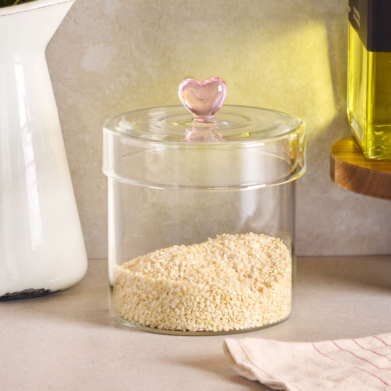 Perotti Hearts Borosilikat Cam Kavanoz 600 ml 10x10 cm - 1