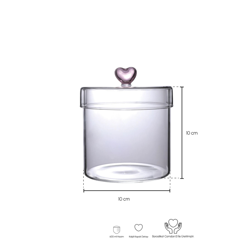 Perotti Hearts Borosilikat Cam Kavanoz 600 ml 10x10 cm - 2