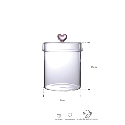 Perotti Hearts Borosilikat Cam Kavanoz 750 ml 10x12 cm - 2