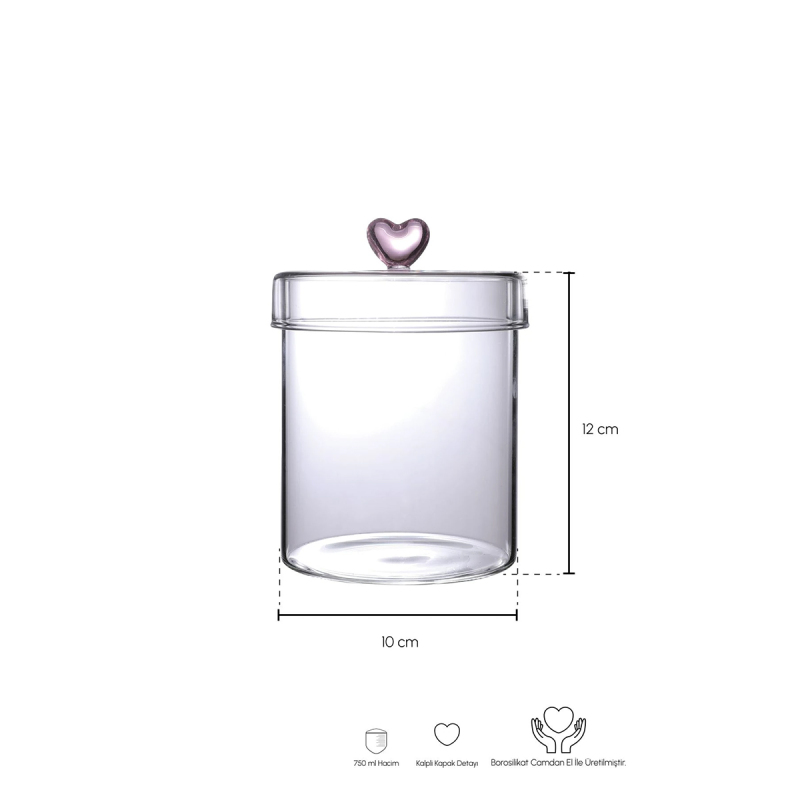 Perotti Hearts Borosilikat Cam Kavanoz 750 ml 10x12 cm - 2