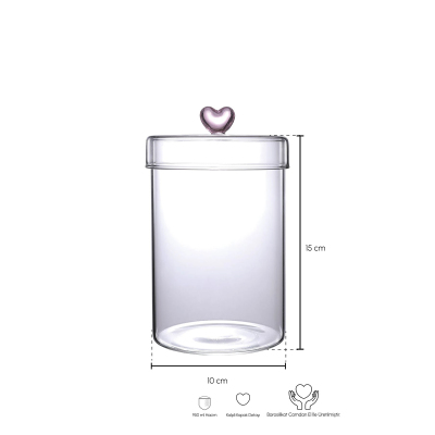 Perotti Hearts Borosilikat Cam Kavanoz 950 ml 10x15 cm - 2