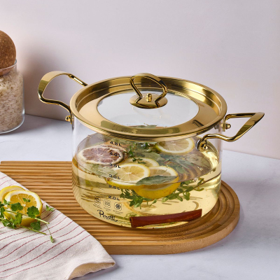 Perotti Logan Gold Kapaklı Cam Tencere 4,5 L 20x17 cm - 3