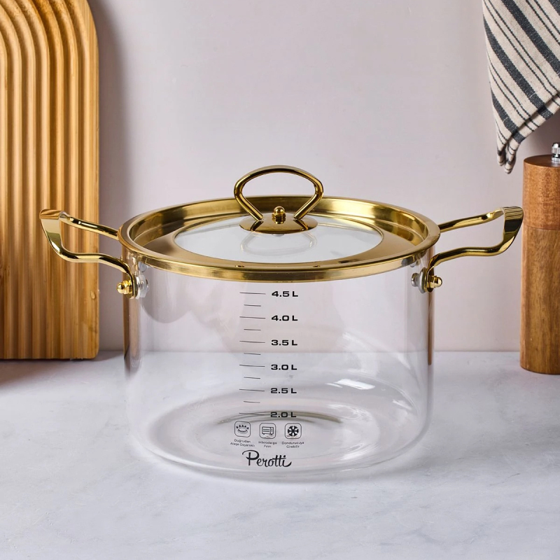 Perotti Logan Gold Kapaklı Cam Tencere 4,5 L 20x17 cm - 4