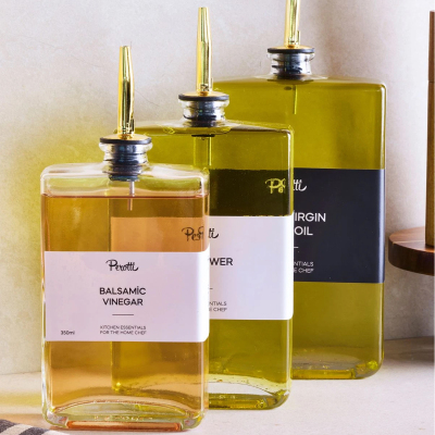 Perotti Molivet 3'lü Gold Kapak Cam Yağdanlık Sosluk Sirkelik 350-500-750 ml - 2