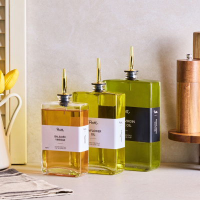 Perotti Molivet 3'lü Gold Kapak Cam Yağdanlık Sosluk Sirkelik 350-500-750 ml - PEROTTI