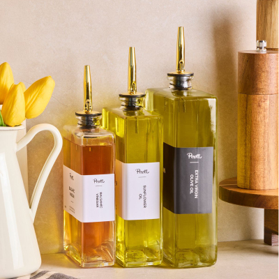 Perotti Molivet 3'lü Gold Kapak Cam Yağdanlık Sosluk Sirkelik 350-500-750 ml - 4